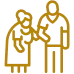 Caretaker assisting elder woman icon